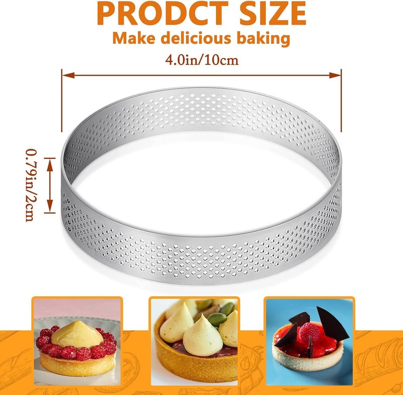 Aringfes 10 Pcs 4 Inch 304 Stainless Steel Tart Ring, Heat-Resistant Perforated Cake Mousse Ring, Round Ring Baking Doughnut Tools (10cm) - Image 2
